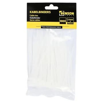 Tierips kabelbinder wit 2,5x100 mm 100 stuks diadeem, Nieuw