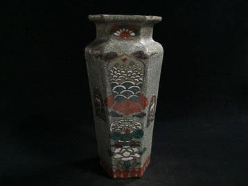 Antique Japanese Hexagonal Ceramic Vase - Old Soma Ware