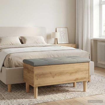 vidaXL Opbergbank met kussen Artisanaal eiken 82 x 42 x 46, Verzenden