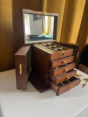 Boite a Bijoux - 5 Niveaux - Sieradendoos - Hout - Spiegel &