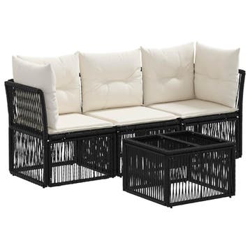 vidaXL Tuinbank Set 4 pcs Zwart poly rattan, Tuin en Terras, Tuinsets en Loungesets, Verzenden, Nieuw