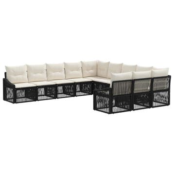 vidaXL Tuinbank Set 11 pcs Zwart poly rattan, Tuin en Terras, Verzenden, Nieuw