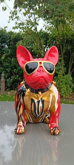 Beeld, Handgeschilderd pop art buldog - 33 cm - kunstof