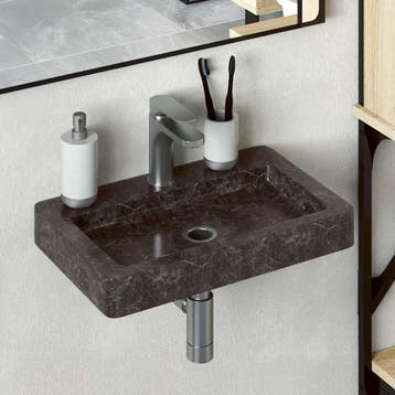 vidaXL Wastafel wandgemonteerd 38x24x6,5 cm marmer zwart, Verzenden