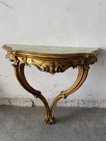 Console - Bois, Verre - Console murale en bois sculpté et