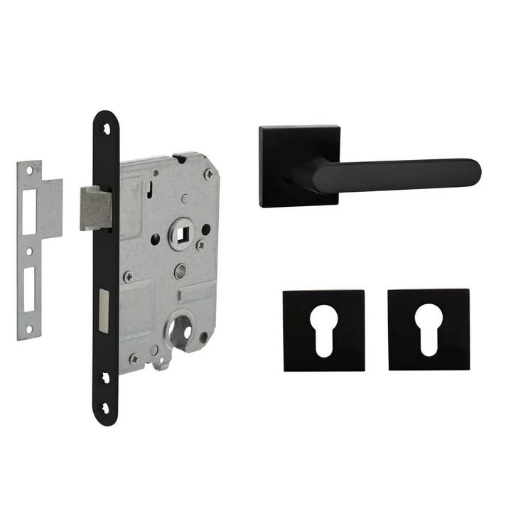 Deurbeslag set met cilinderrozet en deurklink Linee zwart..., Bricolage & Construction, Serrurerie de bâtiment & Dispositif de fermeture
