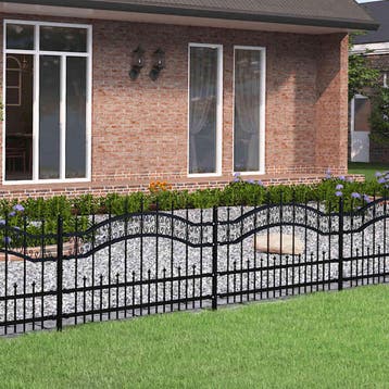 vidaXL Tuinhek KAMPEN met speerpunt zwart 240x75 cm staal, Tuin en Terras, Verzenden, Nieuw