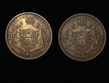 België. Albert I. 20 Francs 1931 (Zonder minimumprijs)