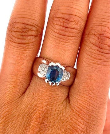 Ring - 18 karaat Witgoud Saffier - Diamant, Nieuw