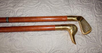 2 Vintage Wandelstokken motief Golfclub en Eend Canne de