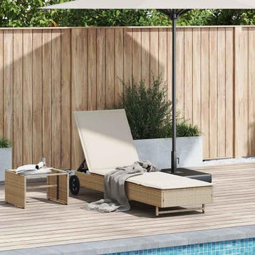 vidaXL Ligbed met wielen en kussen poly rattan beige, Verzenden, Nieuw