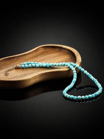 Amazoniet kralenketting - 925 sterling zilver goud verguld -, Antiek en Kunst