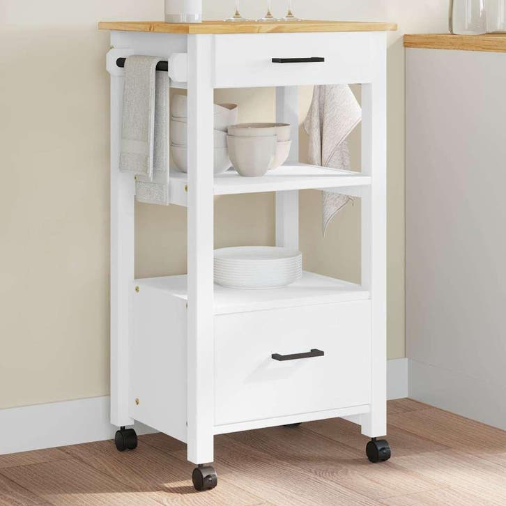 vidaXL Keukentrolley MONZA 48x40x88,5 cm massief grenenhout, Huis en Inrichting, Keuken | Keukenbenodigdheden, Nieuw, Verzenden
