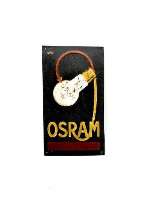 OSRAM-reclamesign in reliëf gelithografeerd plaatstaal –, Antiek en Kunst, Antiek | Wandborden en Tegels