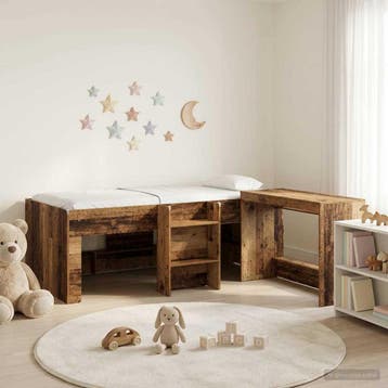 vidaXL Kinderhoogslaper met bureau 2 st Oud hout Bewerkt, Verzenden, Nieuw