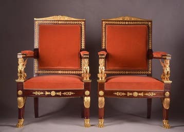 Paar Napoleon III-fauteuils in Empirestijl met verguld