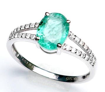 Zonder minimumprijs - Ring - 14 karaat Witgoud Smaragd -, Handtassen en Accessoires, Ringen, Nieuw