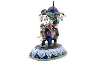 Sterling zilveren emaille olifant met twee figuren - Zilver