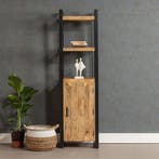 Boekenkast Mangohout Britt Smal Met Kastje, Verzenden, Nieuw, Overige houtsoorten, Industriële meubels