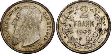 2 Francs Belgie: Leopold Ii, 1865-1909:, Verzenden, België