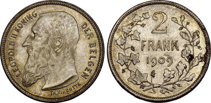 2 Francs Belgie: Leopold Ii, 1865-1909:, Timbres & Monnaies, Monnaies | Europe | Monnaies non-euro, Envoi