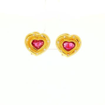 Clip-on oorbellen - 18 karaat Geel goud - 2.28ct. tw. Robijn