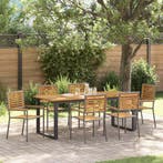 vidaXL Tuin Eettafel Set 7 pcs Grijs Massief Acacia Hout, Verzenden