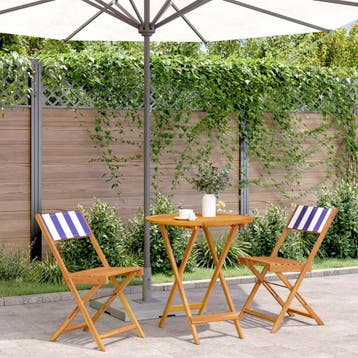 vidaXL 3-delige Bistroset stof en massief hout blauw en wit, Tuin en Terras, Verzenden, Nieuw