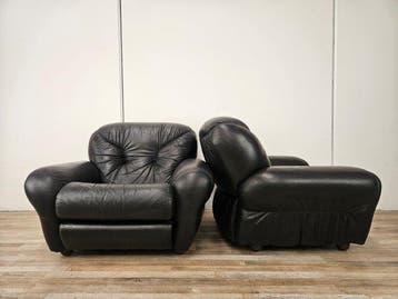 Fauteuil - Leder - Paar fauteuils uit de jaren 70 in zwart