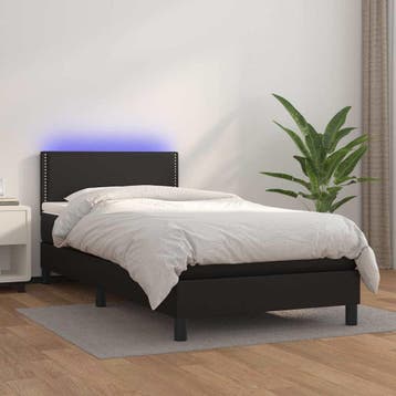 vidaXL Boxspring met matras en LED kunstleer zwart 90x200 cm, Huis en Inrichting, Verzenden, Nieuw