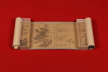 Very fine handscroll with landscapes and calligraphy, signed