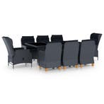 vidaXL 9-delige Tuinset met kussens poly rattan donkergrijs, Verzenden, Nieuw, Tuinset