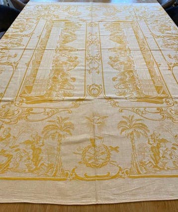 Jacquard weverij - Damasten tafellaken met 6 servetten -