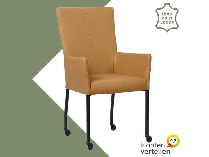 Leren eetkamerstoel Deal met armleuning - Toledo Camel, Maison & Meubles, Chaises, Enlèvement ou Envoi