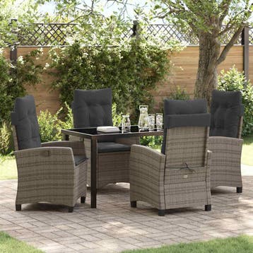 vidaXL Tuin Eettafel Set met kussen 5 pcs Grijs poly rattan, Verzenden, Nieuw