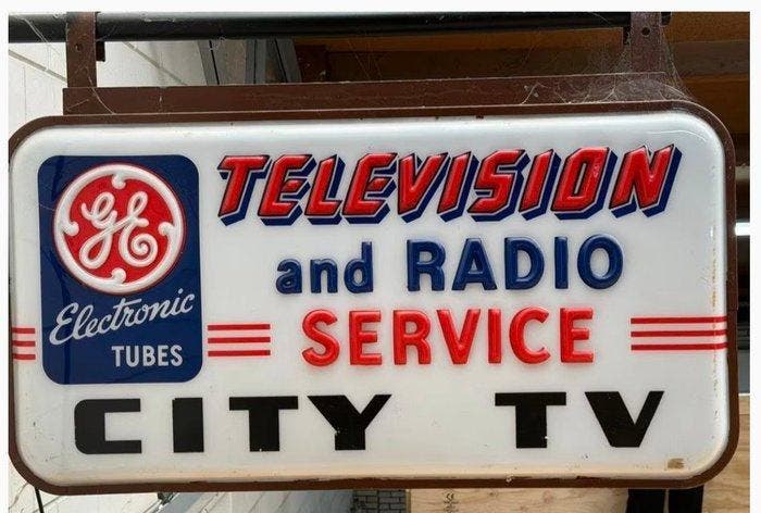 General Electric - Television and Radio Service CITY TV -, Antiek en Kunst, Antiek | Wandborden en Tegels