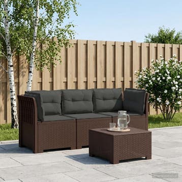 vidaXL 3-Zits Tu bank met Kussens Rattan Look PP Bruin, Verzenden