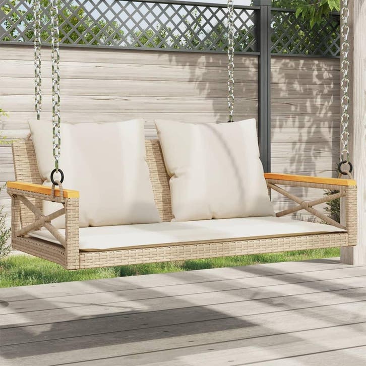 vidaXL Schommelbank met kussens 109x62x40 cm poly rattan, Tuin en Terras, Tuinsets en Loungesets, Nieuw, Verzenden