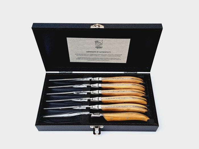 Laguiole - 6x Luxury Steak Knives - Olive Wood - style de -, Antiek en Kunst, Antiek | Keukengerei