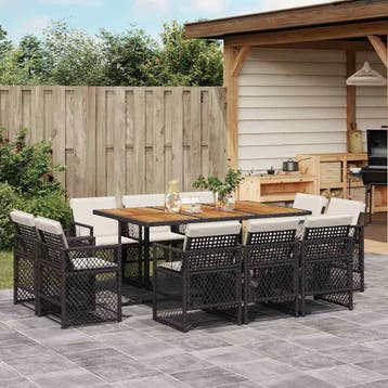 vidaXL 11-delige Tuinset met kussens poly rattan zwart, Verzenden, Nieuw, Tuinset