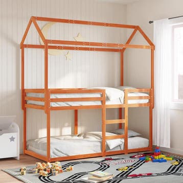 vidaXL Stapelbed met bedhuis massief grenenhout wasbruin, Verzenden, Nieuw
