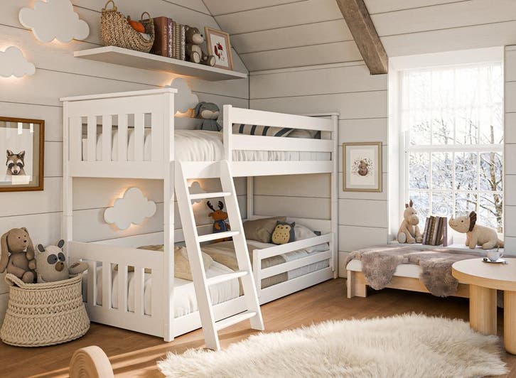 Stapelbed met Ladder Kas - 2-persoons - 90 x 200 - Wit, Enfants & Bébés, Chambre d'enfant | Lits superposés & Lits mezzanines