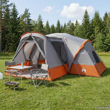 vidaXL Kamer Tent met Waterdichte Regenfly 10-persoons Grijs, Verzenden, Nieuw
