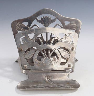 Rek - Jugendstil brievenrek, uitklapbaar model in vernikkeld