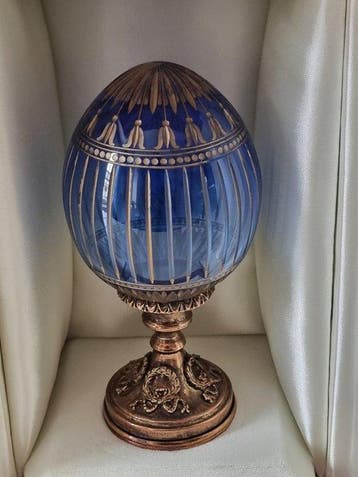Fabergé ei - FABERGE-stijl kobaltblauw & goud geslepen, Antiek en Kunst