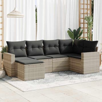 vidaXL 6-delige Loungeset met kussens poly rattan lichtgrijs, Verzenden, Loungeset