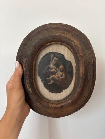 École italienne (XVII) - Madonna col Bambino su lastra di, Antiek en Kunst, Kunst | Schilderijen | Klassiek