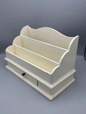Charmante vintage houten bureau-organizer met lade én