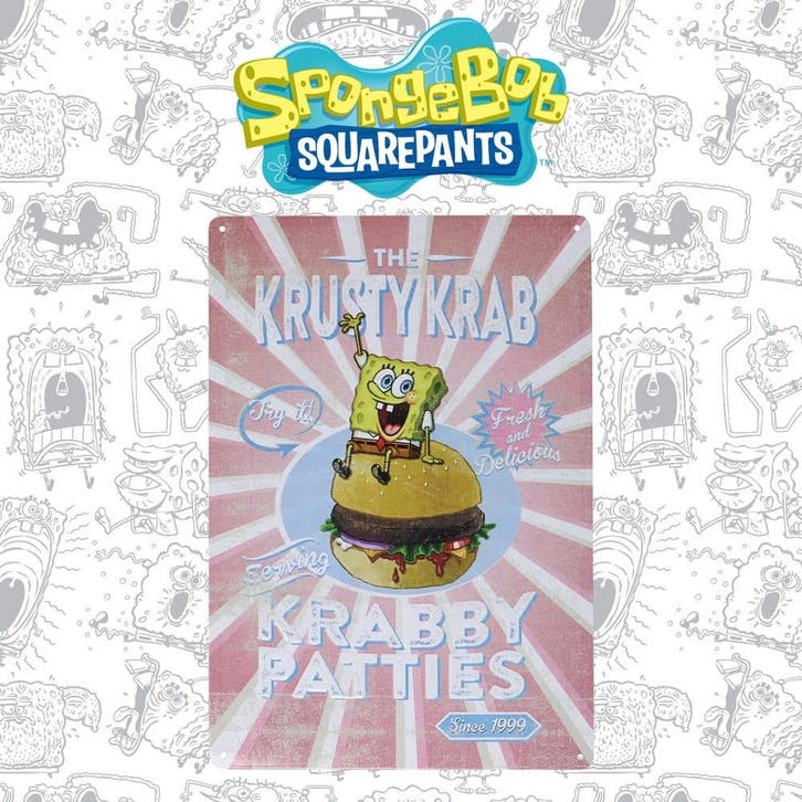 SpongeBob Tin Sign Krusty Krab, Collections, Cinéma & Télévision, Enlèvement ou Envoi