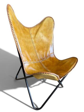 Fauteuil - Leder, Metaal - Vlinderstoel - butterfly, Antiek en Kunst